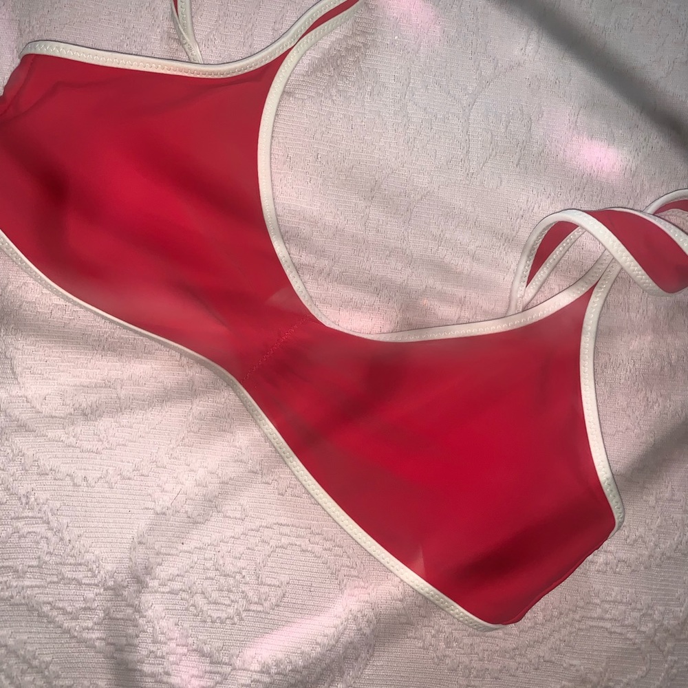 aerie Red Bikini Top with White Trim Contrast